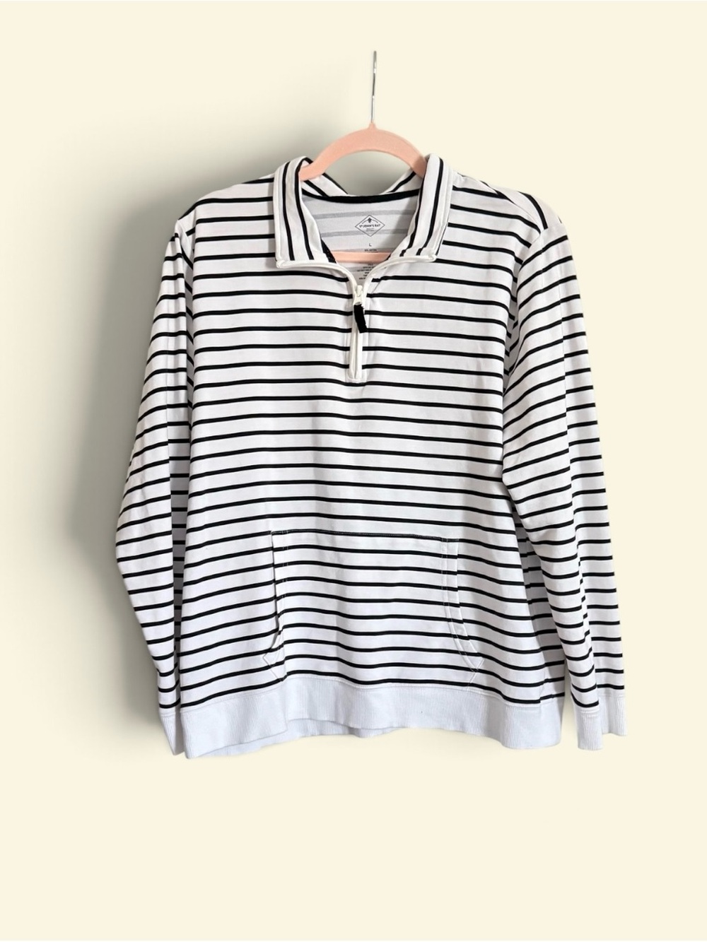 St. John's Bay White & Black Striped Half-Zip Sweatshirt Size Large